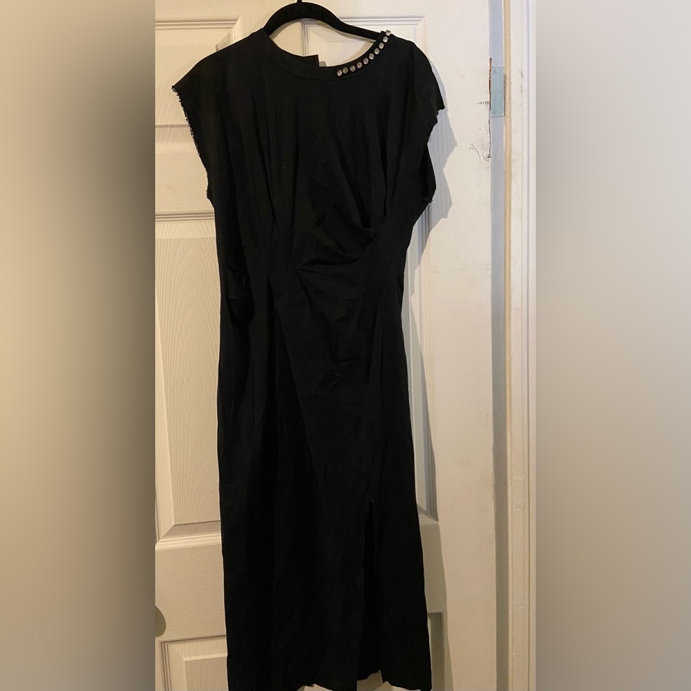 Brand name black dress with diamond neckline . New. Size L